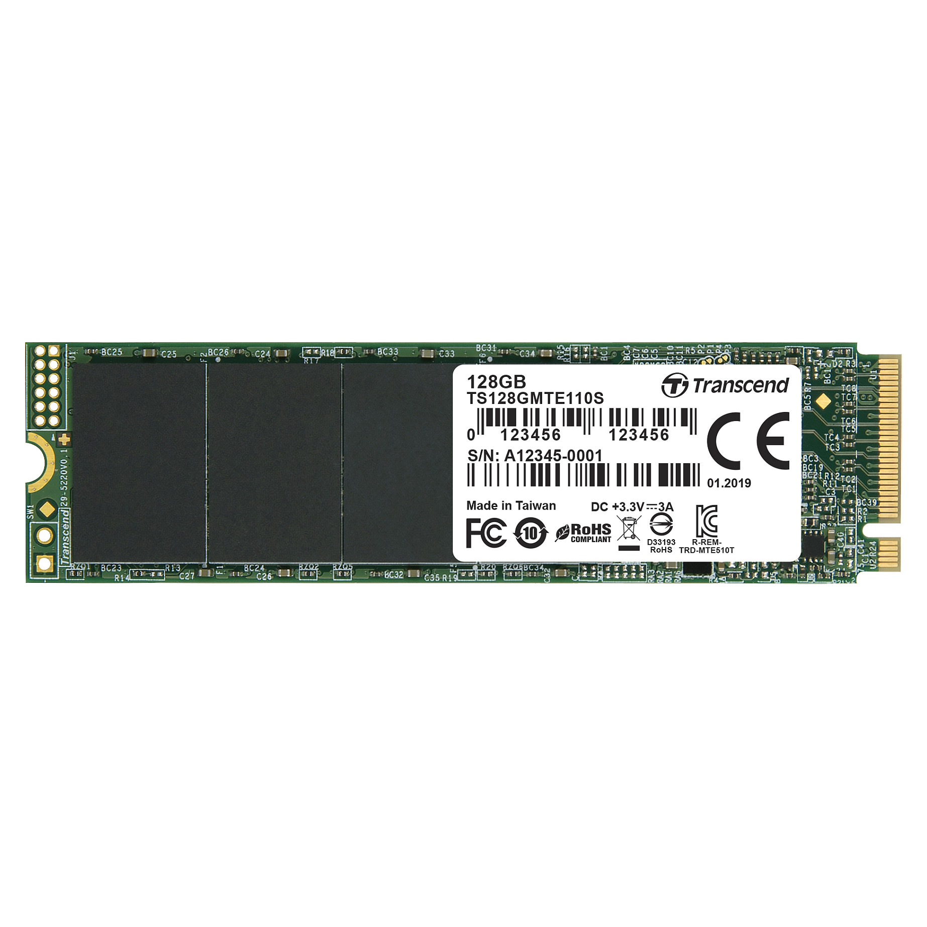 TRANSCEND 128GB M.2 2280PCIe Gen3x4 3D TLC DRAM-less