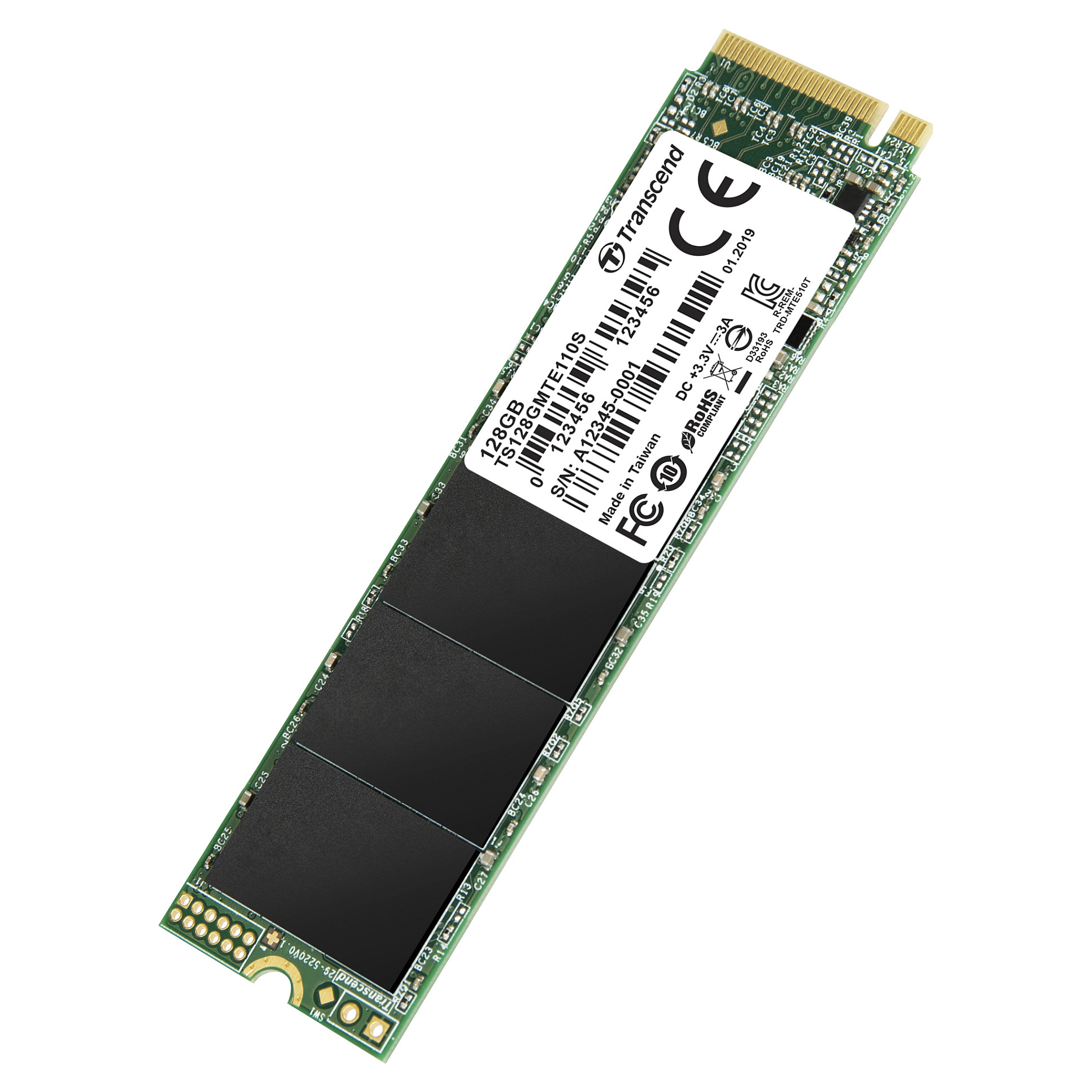 TRANSCEND 128GB M.2 2280PCIe Gen3x4 3D TLC DRAM-less
