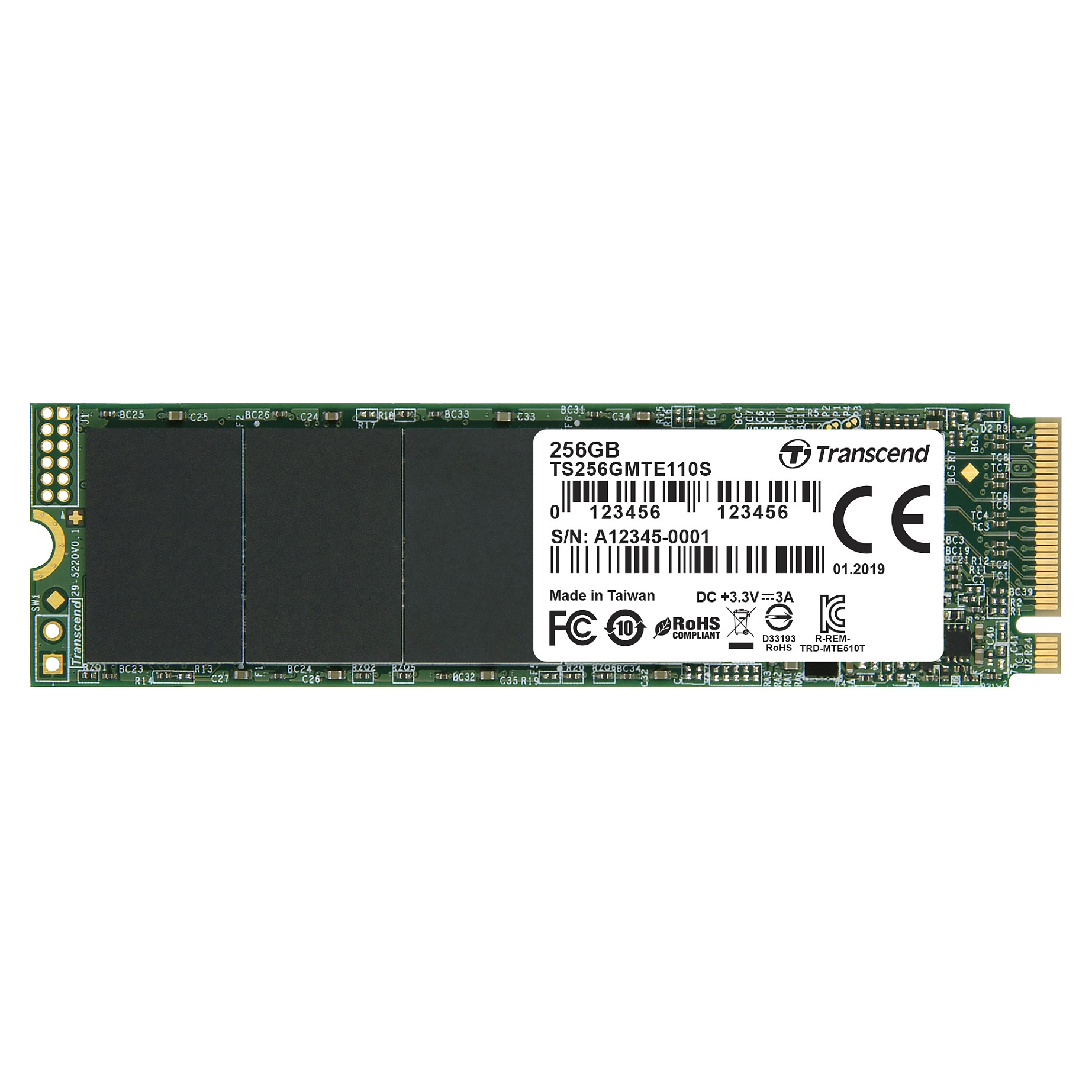 TRANSCEND 256GB M.2 2280PCIe Gen3x4 3D TLC DRAM-less