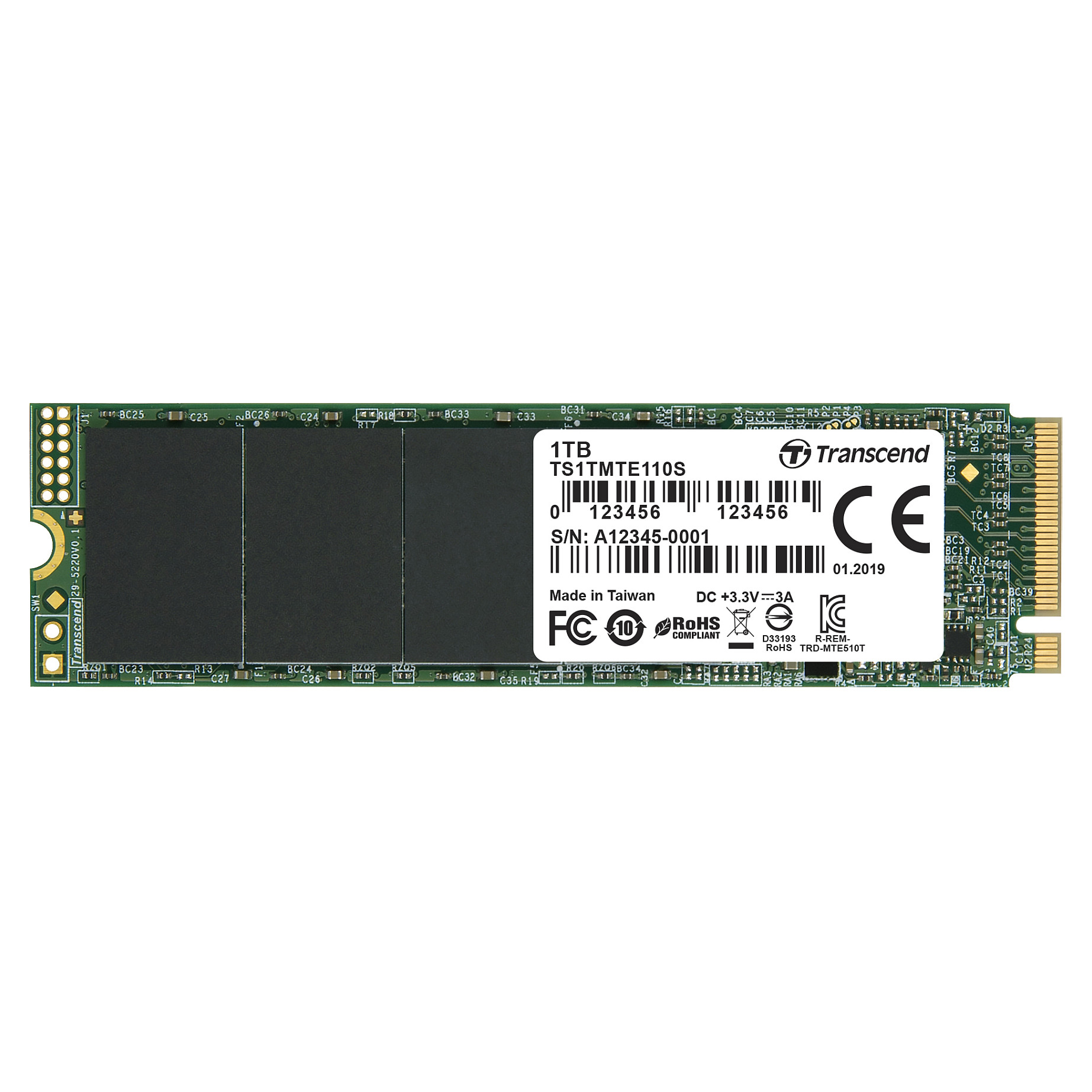 TRANSCEND 1TB M.2 2280PCIe Gen3x4 M-Key 3D TLC DRAM-less