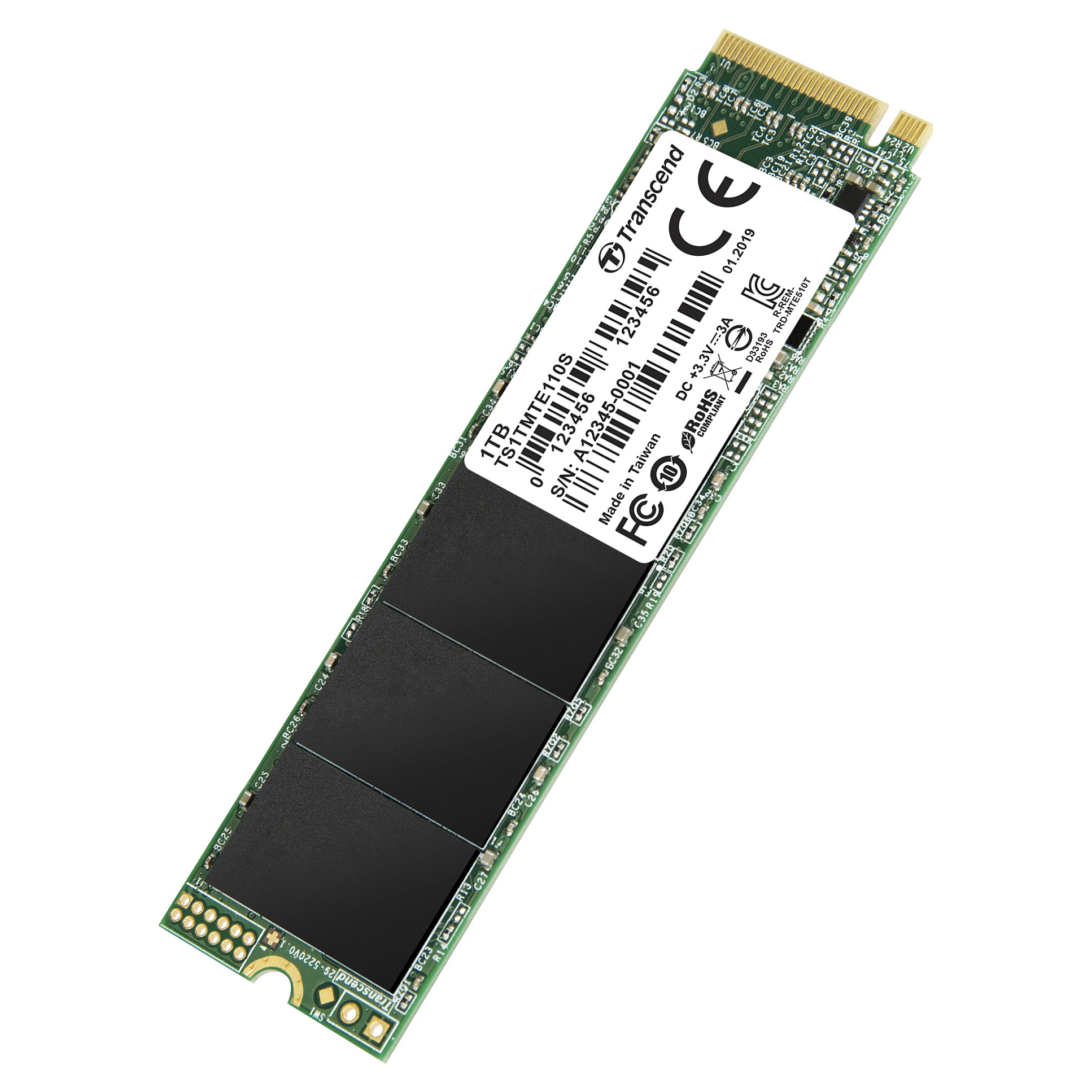 TRANSCEND 1TB M.2 2280PCIe Gen3x4 M-Key 3D TLC DRAM-less